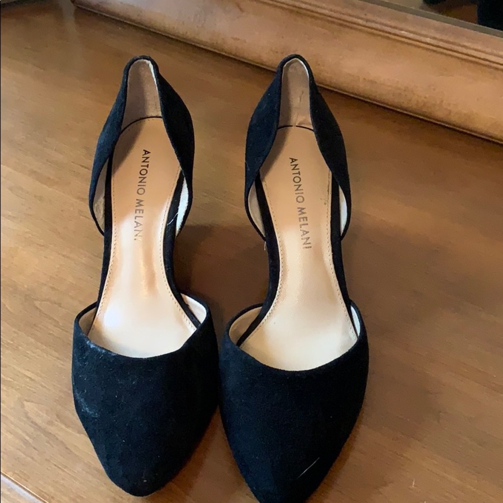 Black velvet wedge shoes